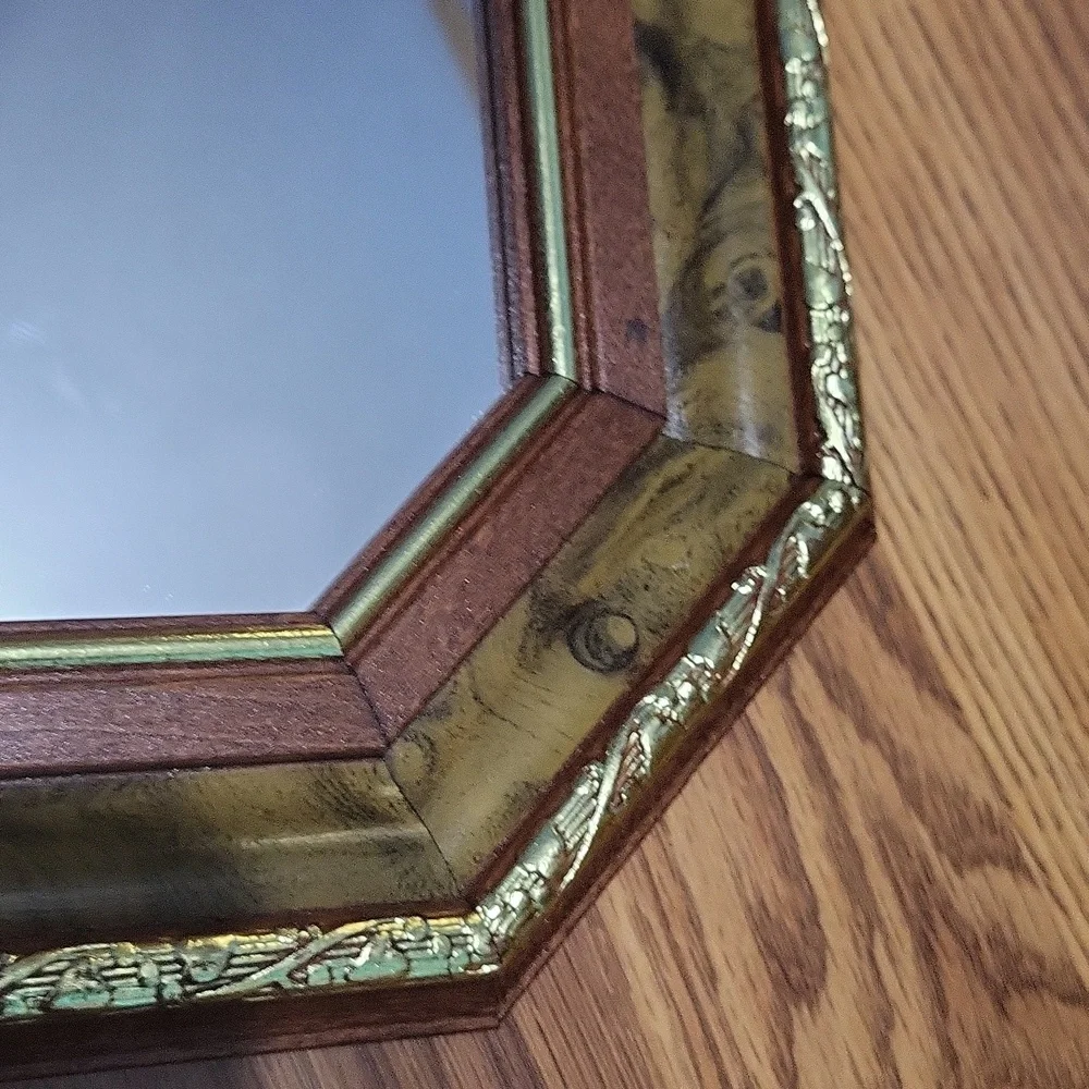 2 Vintage Home Interiors long Octagonal wall hanging mirrors decor wood USA